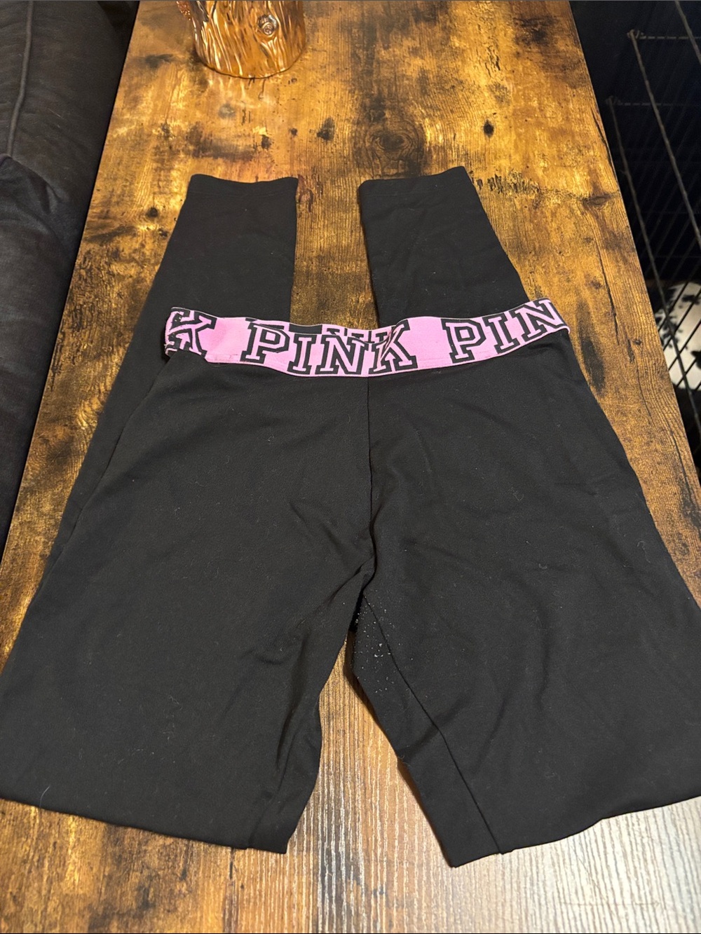 PINK Victoria's Secret Black Leggings with Pink Branded Waistband